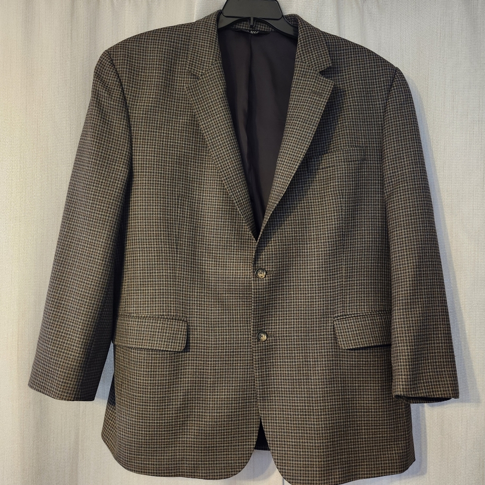 Jos A Banks travelers collection Blazer Brown Gold Houndstooth 46R Wool Classic,
